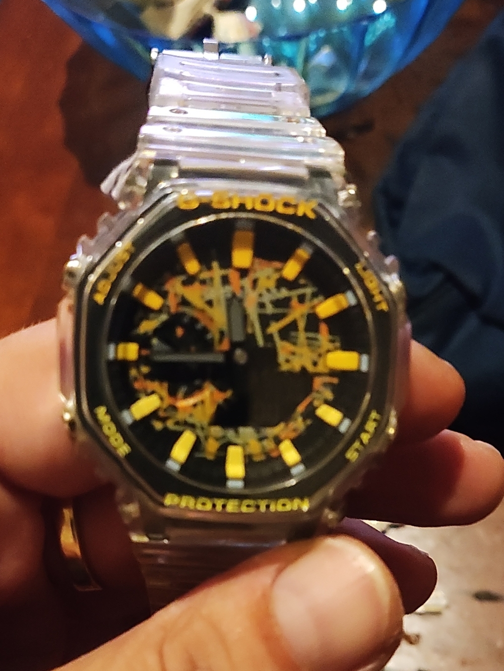 G-Shock Clear Resin Watch with Black and Yellow Accents
